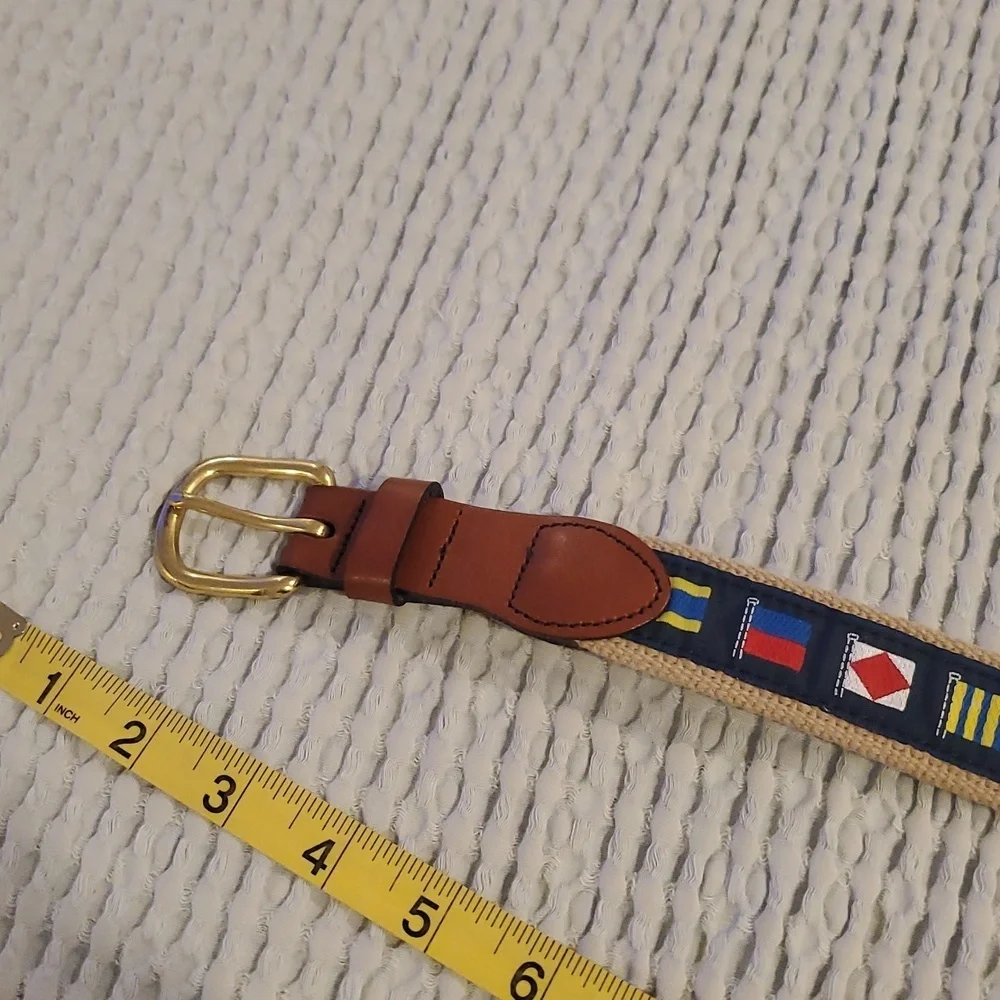Vintage Leather Man Ltd Essex CT Nautical Flags Belt Men's Size 44
